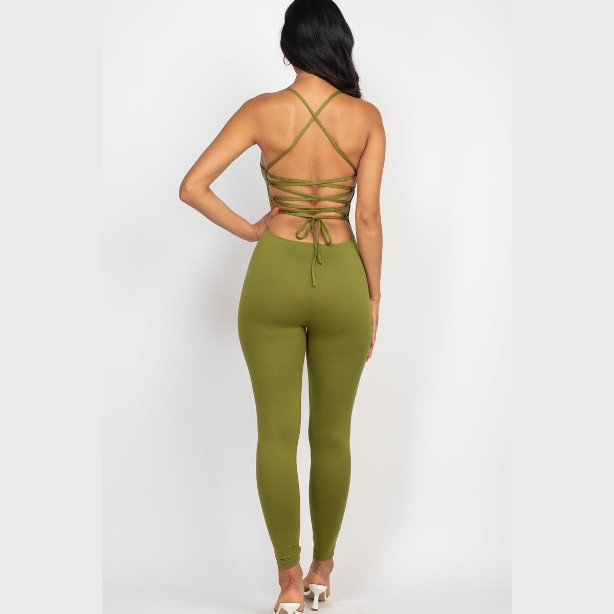 Criss-Cross Open Back Bodycon Jumpsuit