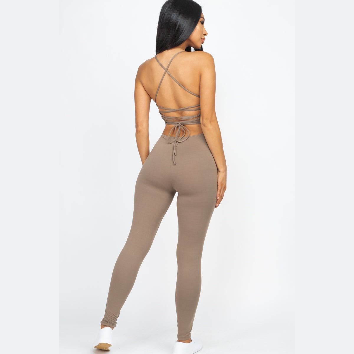 Criss-Cross Open Back Bodycon Jumpsuit
