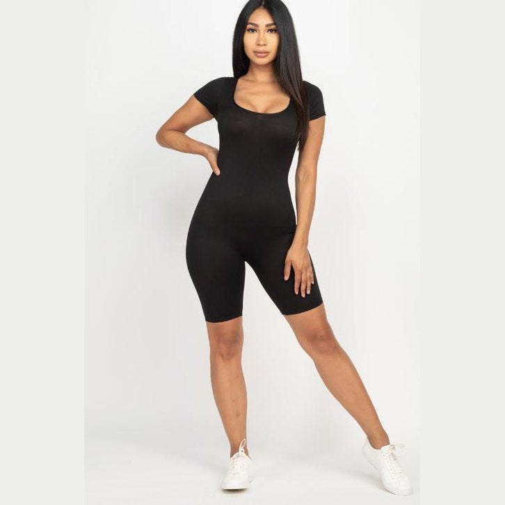 Short Sleeve Scoop Neck Bodycon Romper
