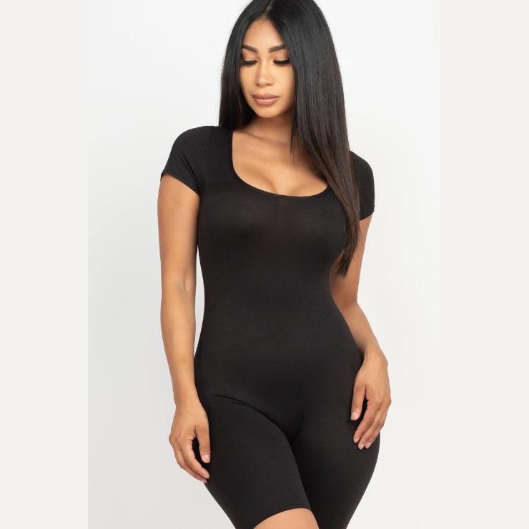 Short Sleeve Scoop Neck Bodycon Romper