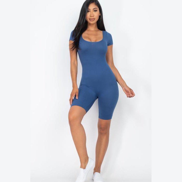Short Sleeve Scoop Neck Bodycon Romper
