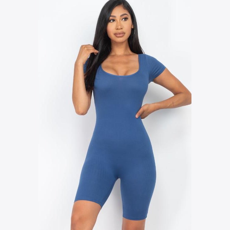 Short Sleeve Scoop Neck Bodycon Romper