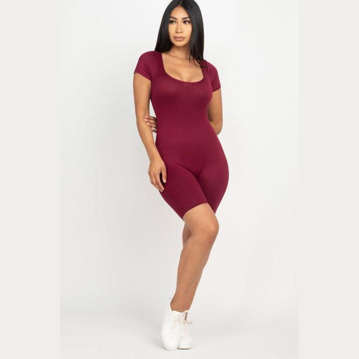 Short Sleeve Scoop Neck Bodycon Romper