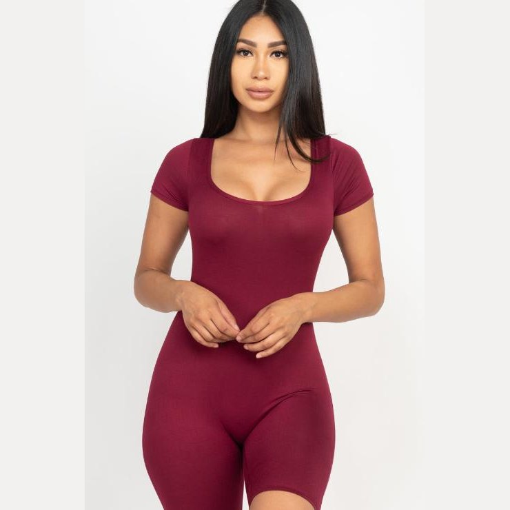 Short Sleeve Scoop Neck Bodycon Romper