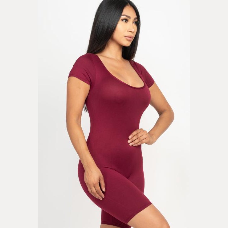 Short Sleeve Scoop Neck Bodycon Romper