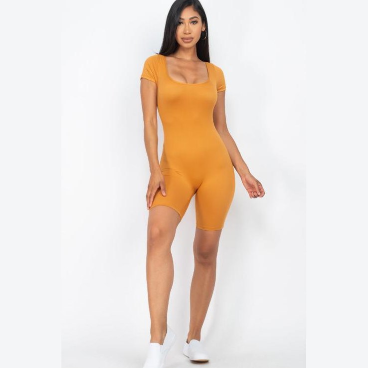 Short Sleeve Scoop Neck Bodycon Romper
