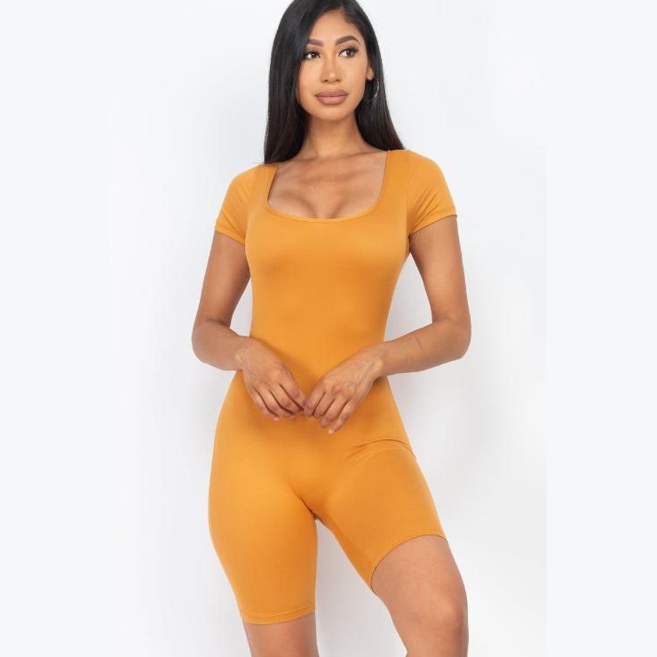 Short Sleeve Scoop Neck Bodycon Romper