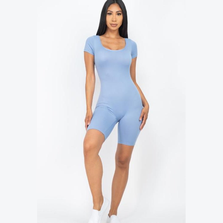 Short Sleeve Scoop Neck Bodycon Romper