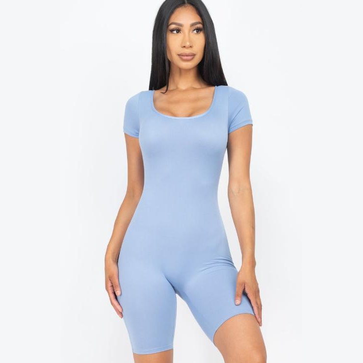 Short Sleeve Scoop Neck Bodycon Romper