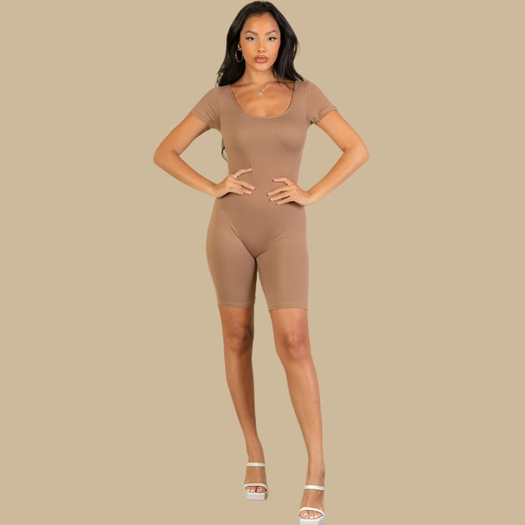 Short Sleeve Scoop Neck Bodycon Romper