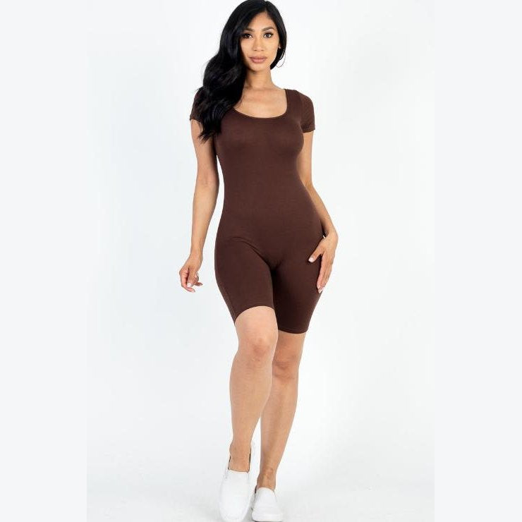Short Sleeve Scoop Neck Bodycon Romper