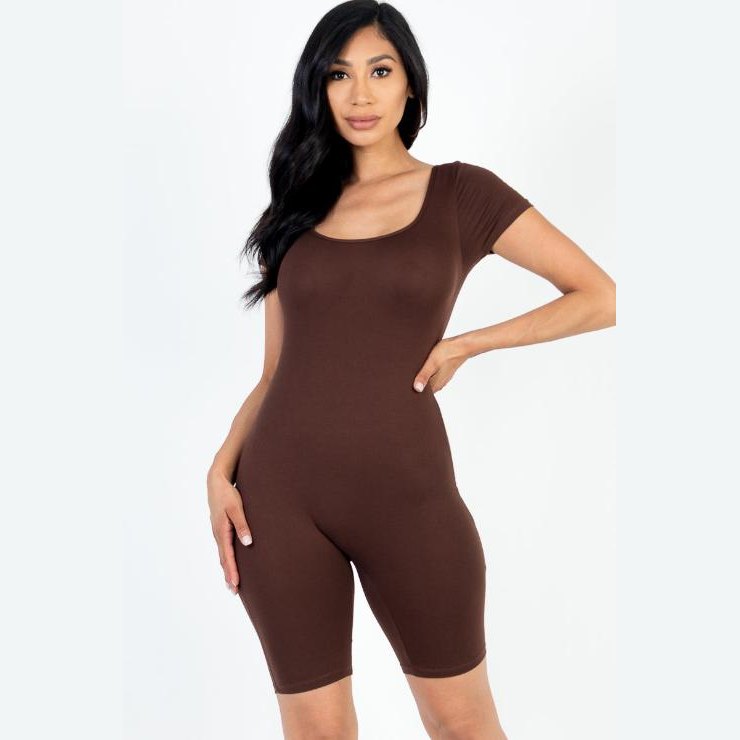 Short Sleeve Scoop Neck Bodycon Romper