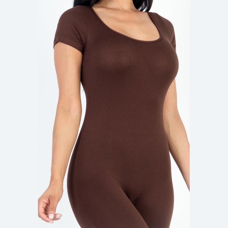 Short Sleeve Scoop Neck Bodycon Romper