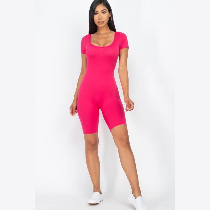 Short Sleeve Scoop Neck Bodycon Romper