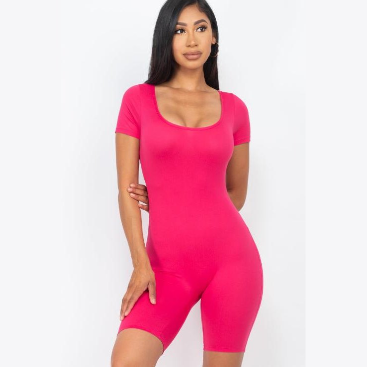 Short Sleeve Scoop Neck Bodycon Romper