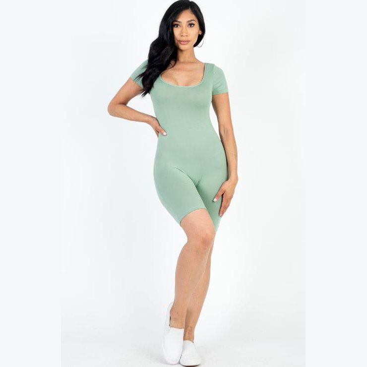 Short Sleeve Scoop Neck Bodycon Romper