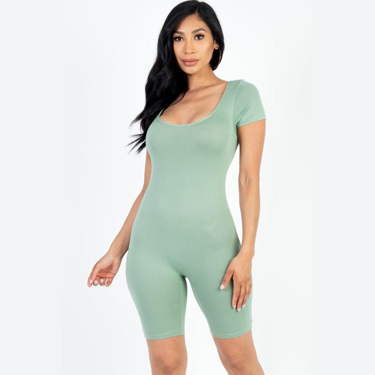 Short Sleeve Scoop Neck Bodycon Romper