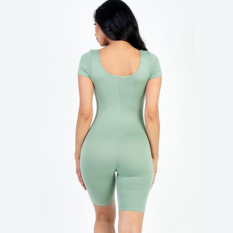 Short Sleeve Scoop Neck Bodycon Romper