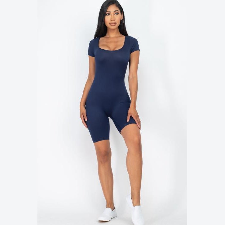 Short Sleeve Scoop Neck Bodycon Romper