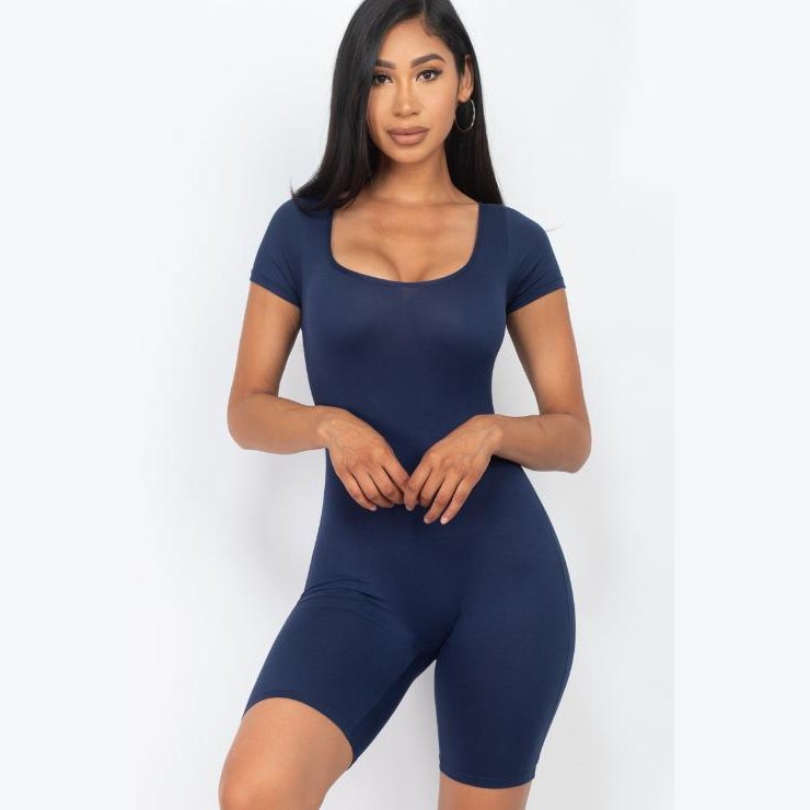 Short Sleeve Scoop Neck Bodycon Romper