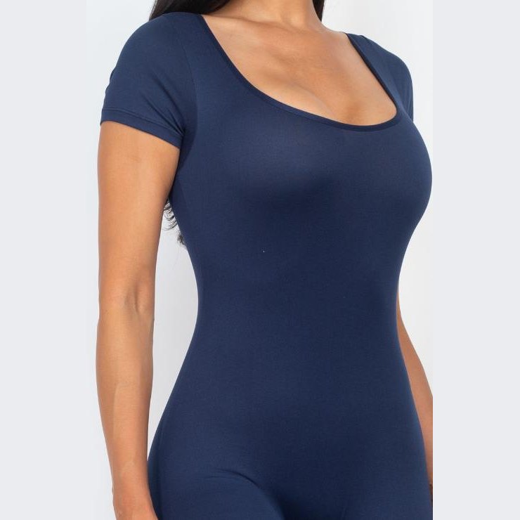 Short Sleeve Scoop Neck Bodycon Romper