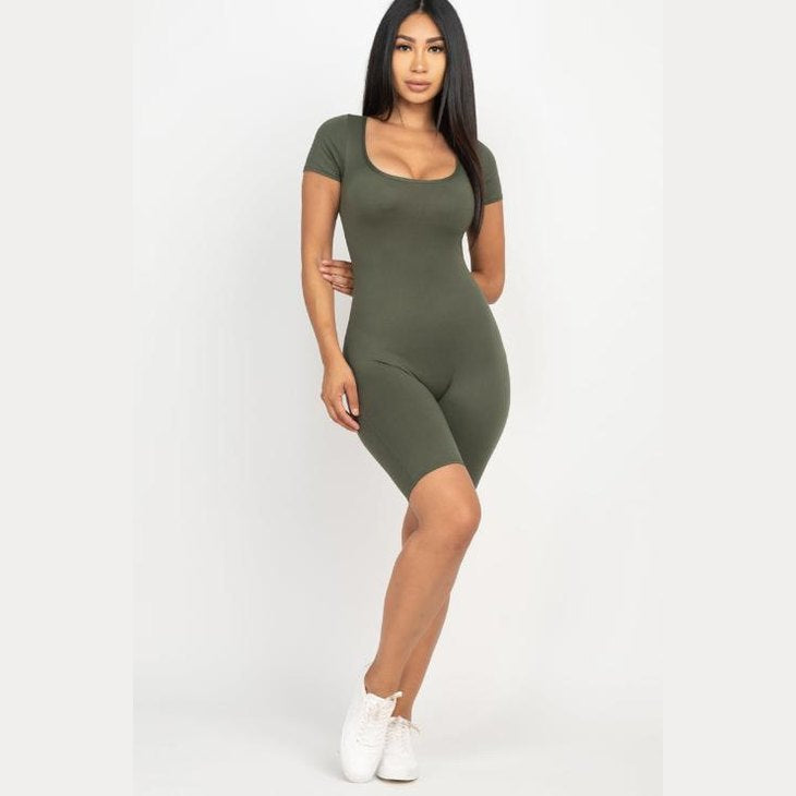 Short Sleeve Scoop Neck Bodycon Romper