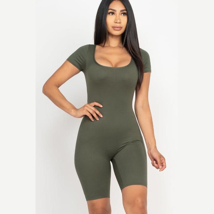 Short Sleeve Scoop Neck Bodycon Romper