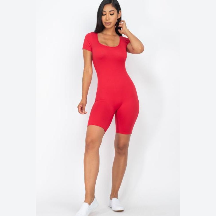 Short Sleeve Scoop Neck Bodycon Romper