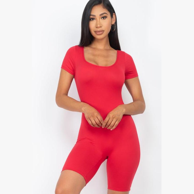Short Sleeve Scoop Neck Bodycon Romper