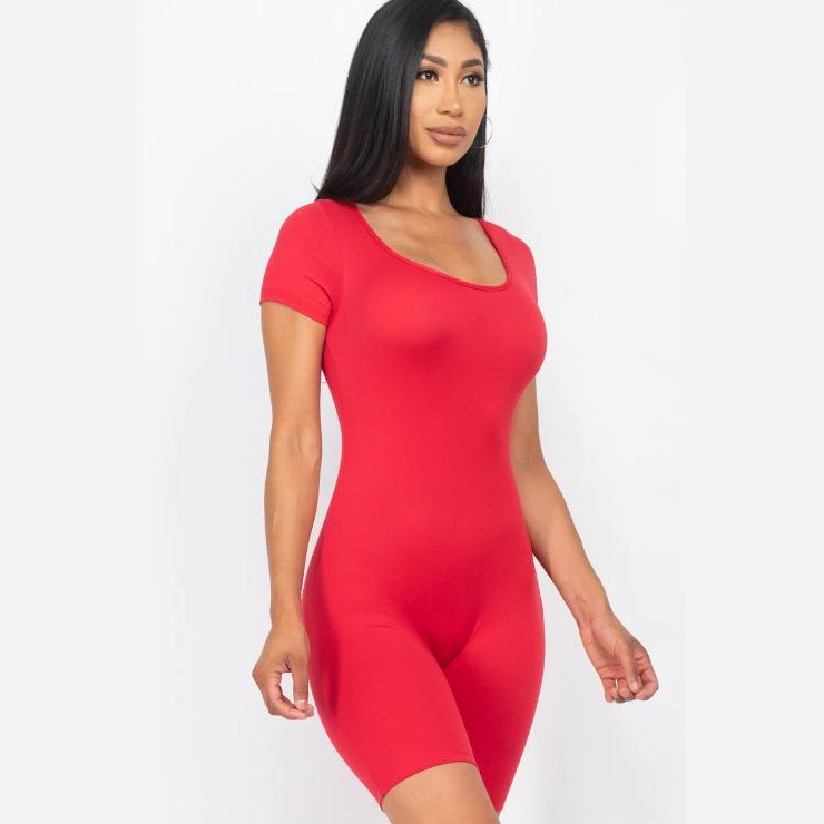 Short Sleeve Scoop Neck Bodycon Romper