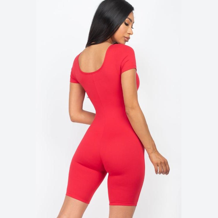 Short Sleeve Scoop Neck Bodycon Romper