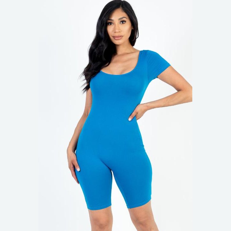 Short Sleeve Scoop Neck Bodycon Romper