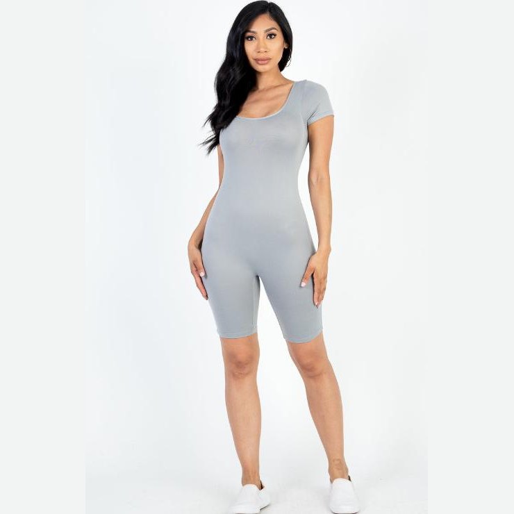 Short Sleeve Scoop Neck Bodycon Romper