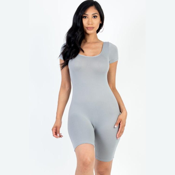 Short Sleeve Scoop Neck Bodycon Romper