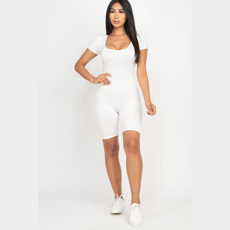 Short Sleeve Scoop Neck Bodycon Romper