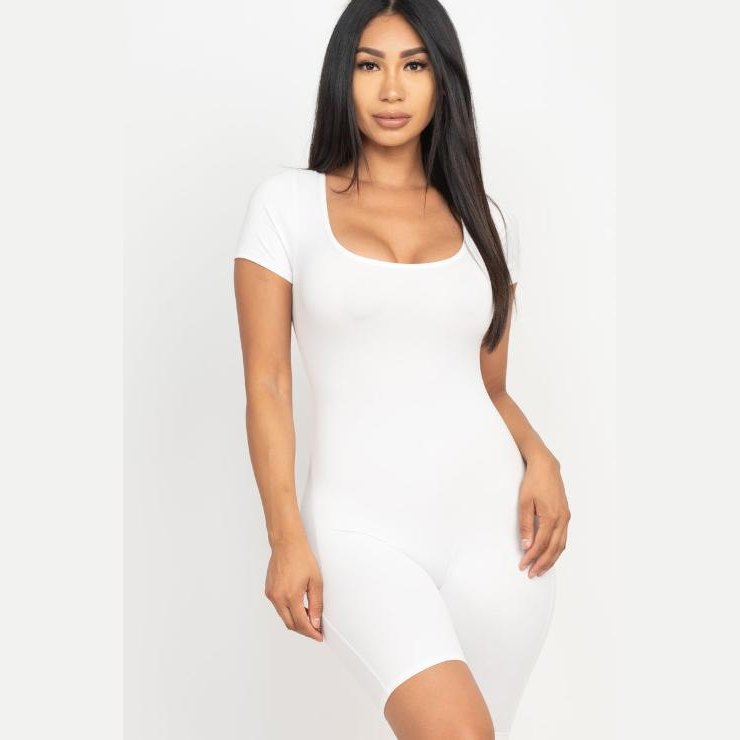 Short Sleeve Scoop Neck Bodycon Romper
