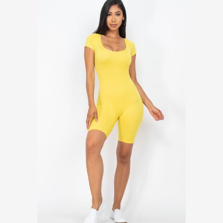 Short Sleeve Scoop Neck Bodycon Romper