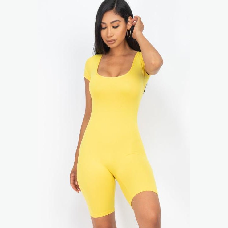 Short Sleeve Scoop Neck Bodycon Romper