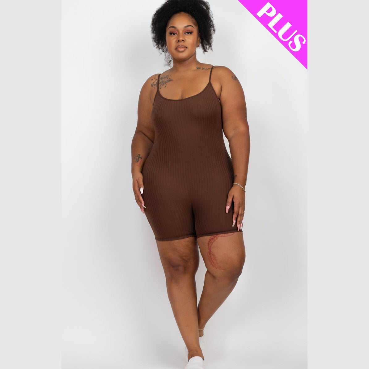 Plus Ribbed Bodycon Romper