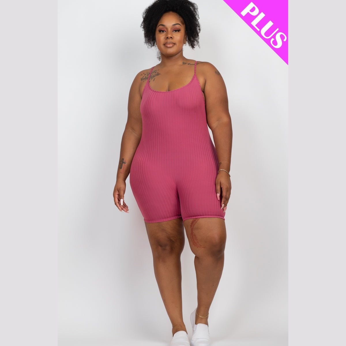 Plus Ribbed Bodycon Romper