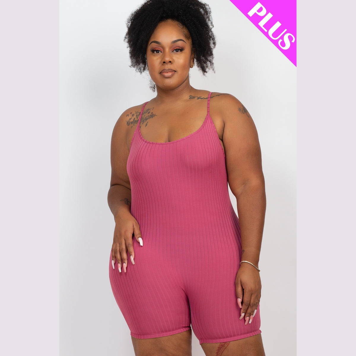 Plus Ribbed Bodycon Romper