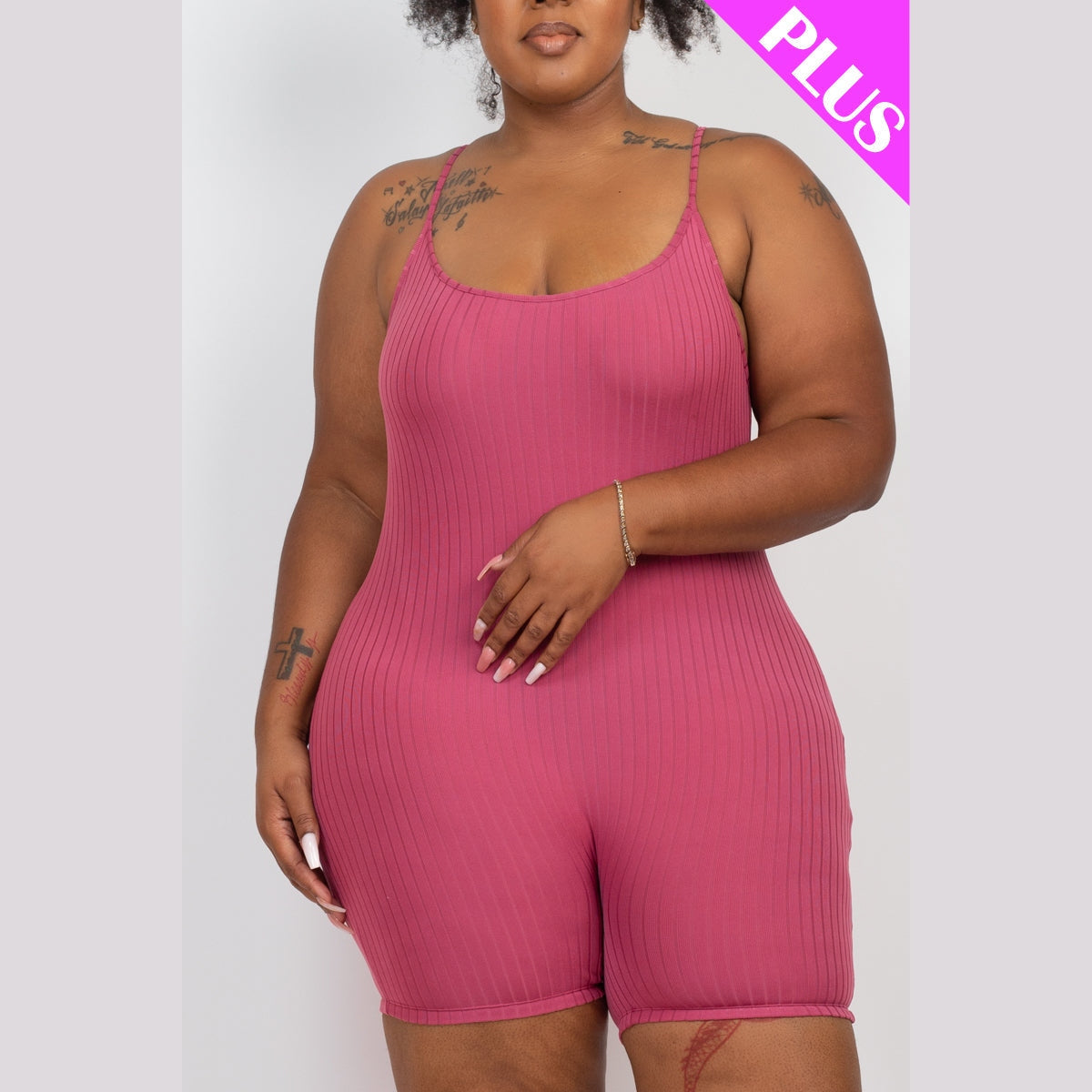 Plus Ribbed Bodycon Romper