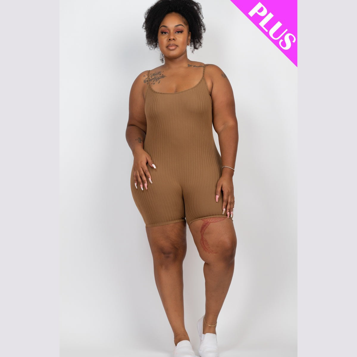 Plus Ribbed Bodycon Romper