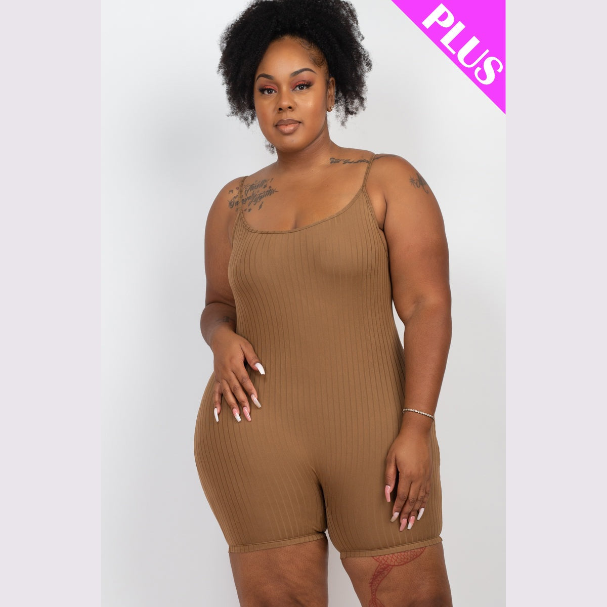 Plus Ribbed Bodycon Romper