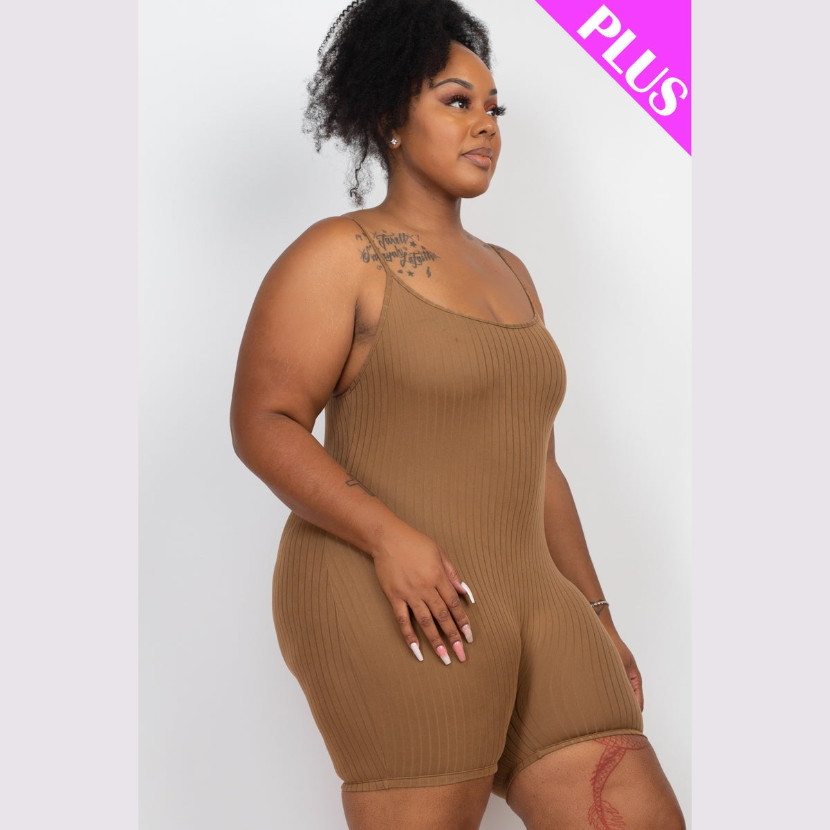 Plus Ribbed Bodycon Romper
