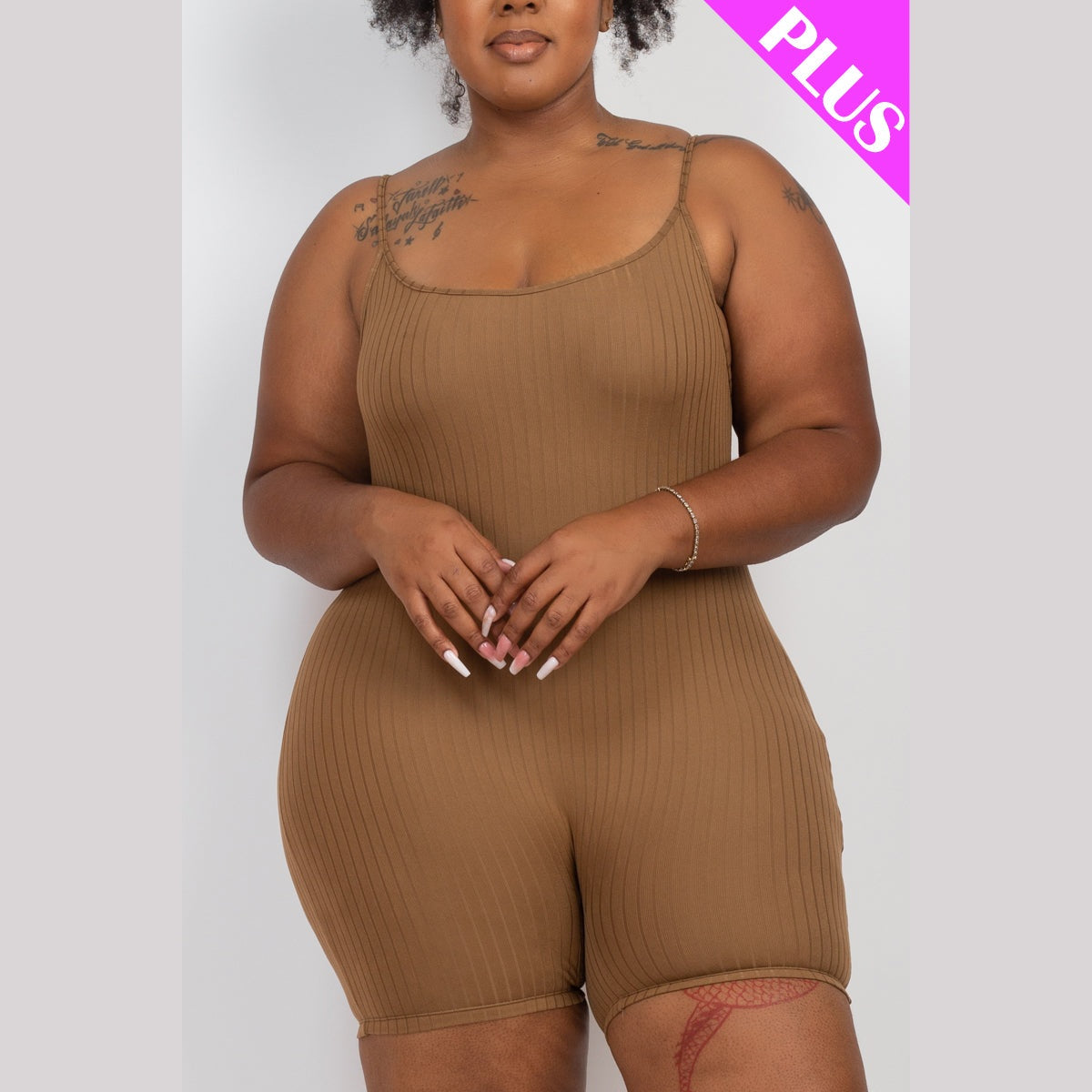 Plus Ribbed Bodycon Romper