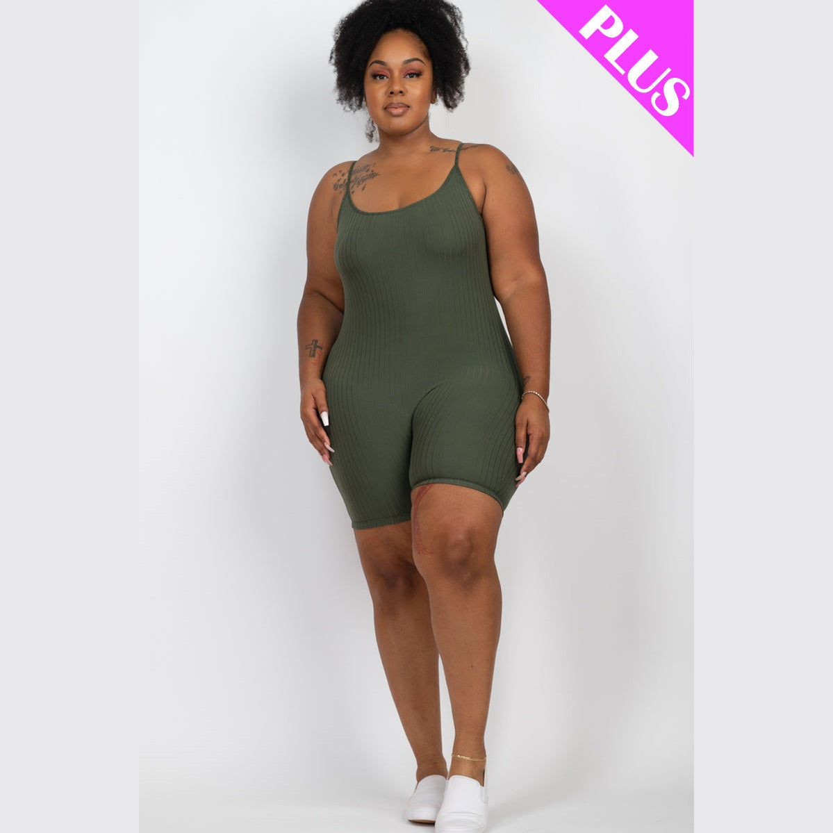 Plus Ribbed Bodycon Romper