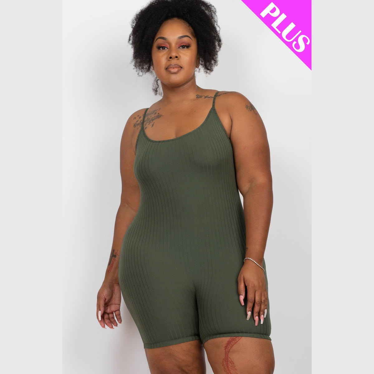 Plus Ribbed Bodycon Romper