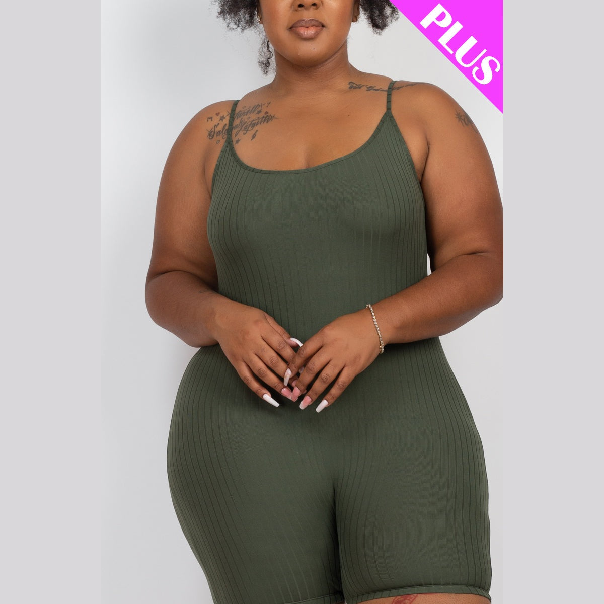 Plus Ribbed Bodycon Romper