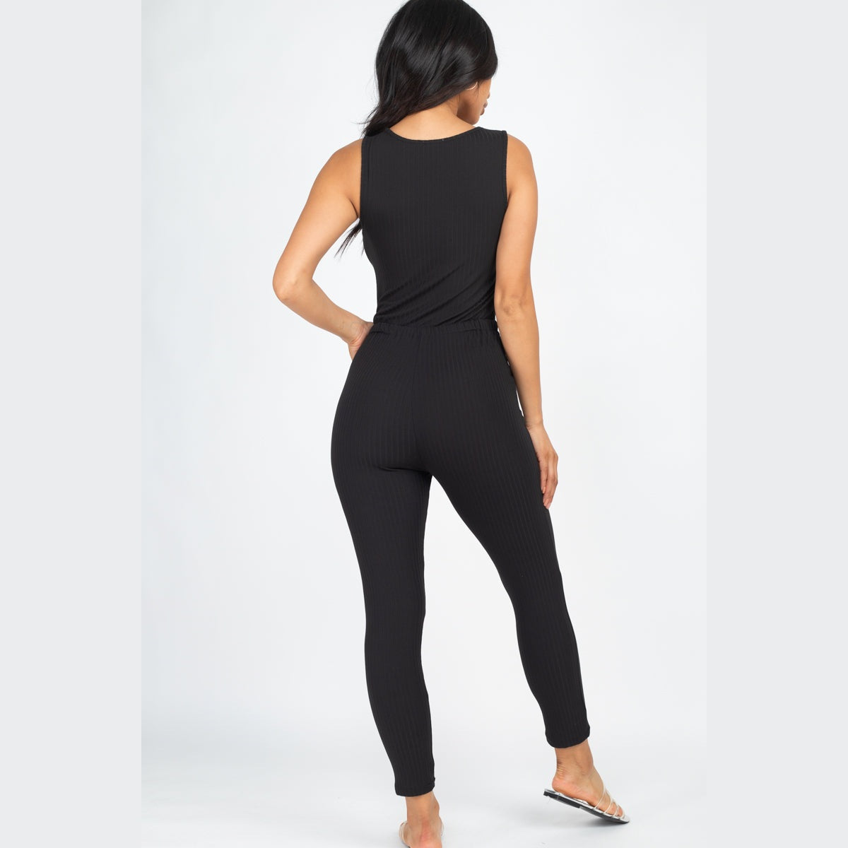 Ribbed Sleeveless Drawstring Jumpsuit